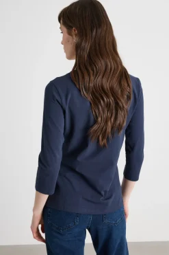 T-shirt con scollo a barchetta in jersey - Blu