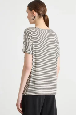 T-shirt con scollo ampio - Nero Bianco
