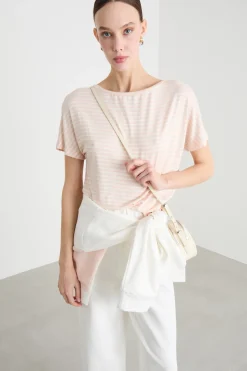T-shirt con scollo ampio - Rosa Bianco