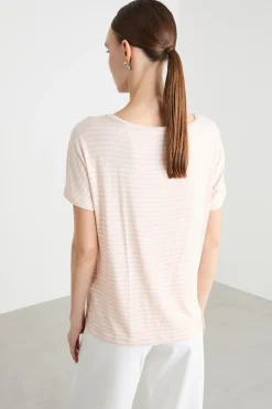 T-shirt con scollo ampio - Rosa Bianco