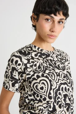 T-shirt con stampa all-over - Beige Nero