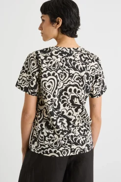 T-shirt con stampa all-over - Beige Nero