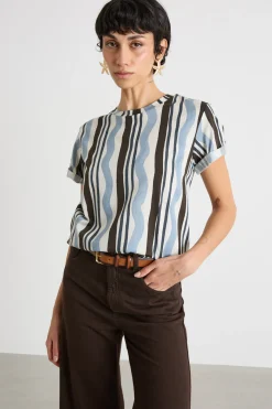 T-shirt con stampa all-over - Marrone Azzurro Bianco