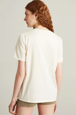 T-shirt con stampa e ricami - Beige