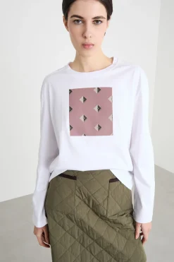 T-shirt con stampa e ricamo - Bianco
