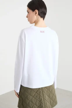 T-shirt con stampa e ricamo - Bianco
