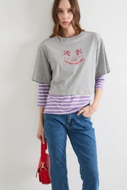 T-shirt con stampa - Grigio Rosso