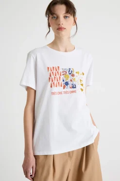 T-shirt con stampe e paillettes - Bianco