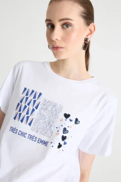 T-shirt con stampe e paillettes - Bianco Blu