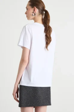 T-shirt con stampe e paillettes - Bianco Blu