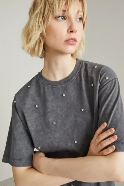T-shirt con strass - Antracite