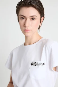 T-shirt con taschino ricamato - Bianco