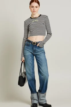 T-shirt cropped a righe - Nero Bianco