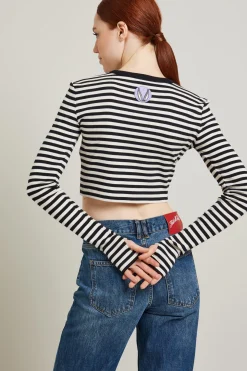 T-shirt cropped a righe - Nero Bianco