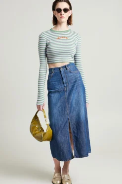 T-shirt cropped a righe - Verde Lilla