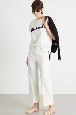 T-shirt girocollo con ricamo - Bianco