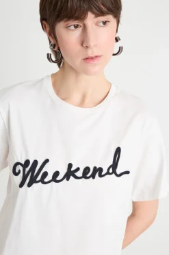 T-shirt girocollo con ricamo - Bianco