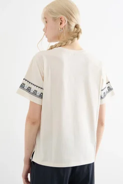 T-shirt girocollo con ricamo - Bianco Nero