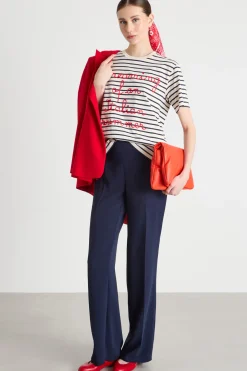 T-shirt girocollo con ricamo - Blu Bianco Rosso
