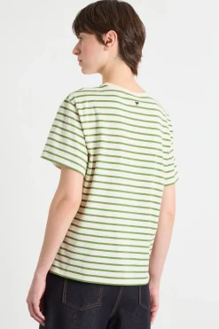 T-shirt girocollo con ricamo - Verde Bianco