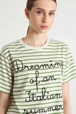 T-shirt girocollo con ricamo - Verde Bianco Nero