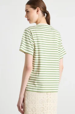 T-shirt girocollo con ricamo - Verde Bianco Nero