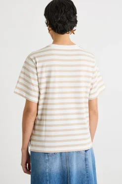 T-shirt girocollo con spacchetti - Beige Bianco