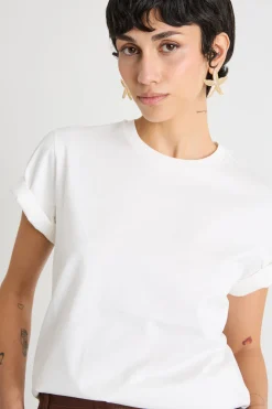 T-shirt girocollo con spacchetti - Bianco