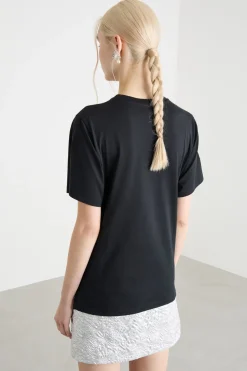 T-shirt girocollo con spacchetti - Nero
