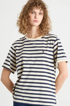 T-shirt girocollo con spacchi - Bianco Blu
