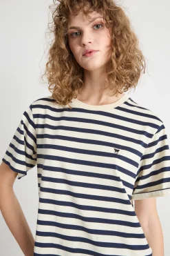 T-shirt girocollo con spacchi - Bianco Blu