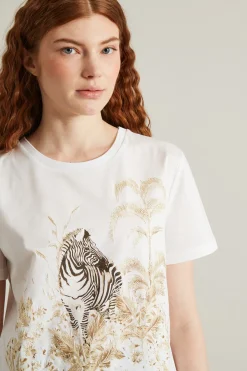 T-shirt in cotone con stampa - Bianco Oro