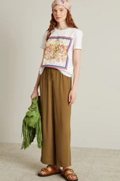T-shirt in cotone con stampa - Bianco Rosa