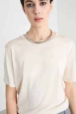 T-shirt in interlock di seta - Avorio