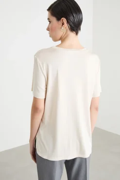 T-shirt in interlock di seta - Avorio