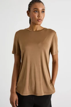T-shirt in interlock di seta - Marrone