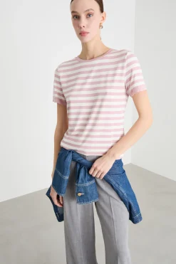 T-shirt in jersey a coste - Rosa Bianco