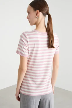 T-shirt in jersey a coste - Rosa Bianco
