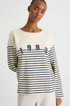 T-shirt in jersey a maniche lunghe - Bianco Blu