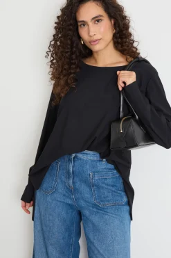 T-shirt in jersey a maniche lunghe - Nero
