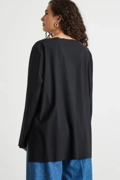 T-shirt in jersey a maniche lunghe - Nero