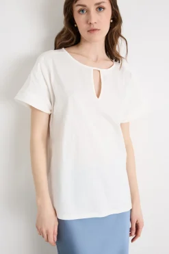 T-shirt in jersey con dettaglio cut-out - Bianco