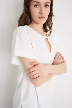 T-shirt in jersey con dettaglio cut-out - Bianco