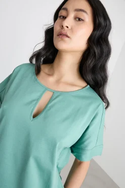 T-shirt in jersey con dettaglio cut-out - Verde
