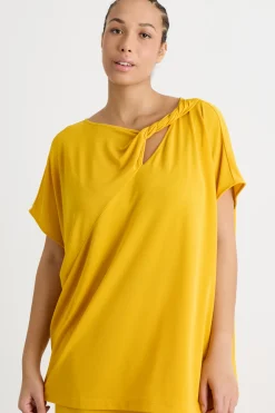 T-shirt in jersey con dettaglio torchon - Giallo