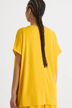 T-shirt in jersey con dettaglio torchon - Giallo