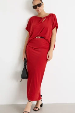 T-shirt in jersey con dettaglio torchon - Rosso