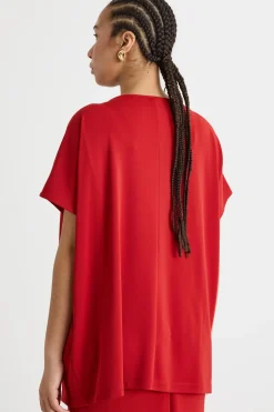 T-shirt in jersey con dettaglio torchon - Rosso