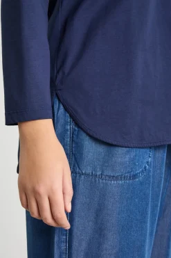 T-shirt in jersey con fondo arrotondato - Blu