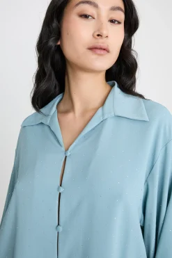 T-shirt in jersey con maniche a tre quarti - Azzurro
